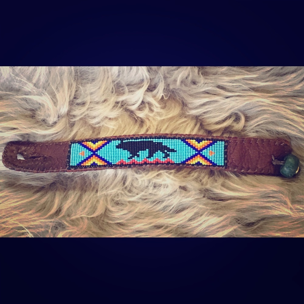 Wolf medicine leather and bead bracelet